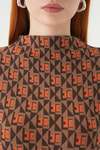 Orange Desenli Dik Yaka Bluz 242143