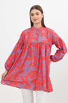 Orange Desenli Kol Lastikli Tunik 4366A