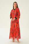 Orange Desenli Kol Ribana Elbise 2640-1