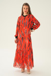 Orange Desenli Kol Ribana Elbise 2640-1
