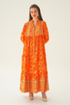 Orange Kruvaze Yaka Desenli Elbise 2643