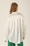 Oversize Saten Bayan Gömlek - 1638 Beyaz