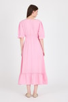 Pembe %100 Pamuk Müslin V Yaka Bel Lastikli Midi Elbise 4780A