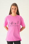 Pembe Baskılı Oversize Tişört 1716