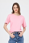 Pembe Bisiklet Yaka %100 Pamuk Relaxed Fit Tişört 2142M