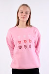 Pembe Bisiklet Yaka Kalp Nakışlı Sweat 9175M