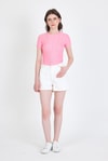 Pembe Bisiklet Yaka Taş İşleme Detaylı Slim Fit Crop Tişört 1149