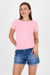 Pembe Bisiklet Yaka Viskoz/Yumuşak Kumaş Tişört 1469