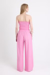 Pembe Büzgülü Straplez Bluz ve Bol Paça Pantolon Takım 5249
