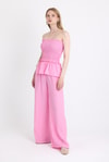 Pembe Büzgülü Straplez Bluz ve Bol Paça Pantolon Takım 5249