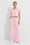 Pembe Cepli crop Gömlek Pantolon Takım 7157