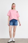 Pembe Çiçek Nakışlı Tişört 2150-21M