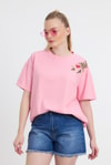 Pembe Çiçek Nakışlı Tişört 2150-21M