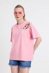 Pembe Çiçek Nakışlı Tişört 2150-21M
