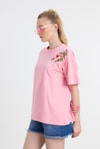 Pembe Çiçek Nakışlı Tişört 2150-21M