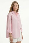 Pembe Çizgili Oversize Gömlek 5460