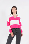 Pembe Çizgili Polo Yaka Kazak 6014