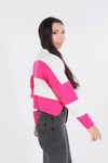Pembe Çizgili Polo Yaka Kazak 6014