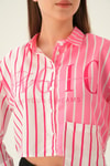Pembe Crop Çizgili Gömlek 71482