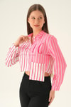 Pembe Crop Çizgili Gömlek 71482