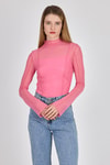 Pembe Dikiş Detaylı Uzun Kollu Tül Bluz 233163