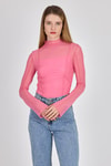 Pembe Dikiş Detaylı Uzun Kollu Tül Bluz 233163
