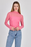 Pembe Dikiş Detaylı Uzun Kollu Tül Bluz 233163