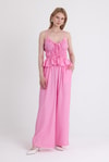 Pembe Fırfırlı Askılı Bluz ve Geniş Paça Pantolon Takımı 5216