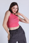 Pembe Fitilli Crop Kadın Atlet 1312