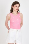 Pembe Fiyonk İşlemeli Crop Örme Atlet 0849