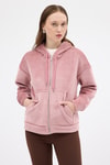 Pembe Kadın Fermuarlı Kapüşonlu Sweatshirt 3059A