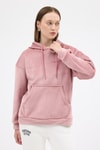 Pembe Kadın Peluş Kanguru Cepli Kapüşonlu Sweatshirt 3061A