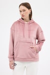 Pembe Kadın Peluş Kanguru Cepli Kapüşonlu Sweatshirt 3061A