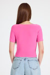 Pembe Kare Yaka V Kesim Detaylı Crop Bluz 10432