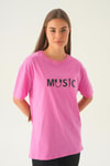 Pembe Music Baskı Oversize Tişört 1717