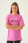 Pembe Music Baskı Oversize Tişört 1717