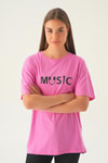 Pembe Music Baskı Oversize Tişört 1717