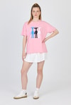 Pembe Oversize Zürafa Baskılı Tişört 2150-12M