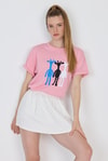 Pembe Oversize Zürafa Baskılı Tişört 2150-12M