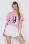 Pembe Oversize Zürafa Baskılı Tişört 2150-12M