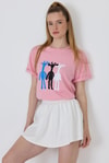 Pembe Oversize Zürafa Baskılı Tişört 2150-12M