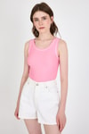 Pembe Şerit Detaylı Örme Crop Atlet 1049