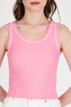 Pembe Şerit Detaylı Örme Crop Atlet 1049