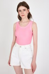 Pembe Şerit Detaylı Örme Crop Atlet 1049