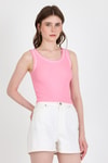 Pembe Şerit Detaylı Örme Crop Atlet 1049