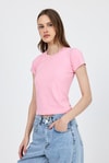 Pembe Slim Fit Bisiklet Yaka Kısa Kollu Tişört 2214