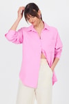 Pembe Tek Cepli %100 Pamuk Oversize Müslin Gömlek 4697A