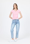 Pembe V Yaka Düğmeli Cep Detaylı Slim Fit Tişört 2213
