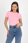 Pembe Viskoz/Yumuşak Kumaş Slim Fit Tişört 1468
