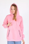Pembe Yaka Cep Nakışlı Kapüşonlu Sweat 9141M